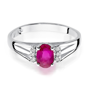 Zaręczynowy pierścionek z Rubinem 0,60ct i Brylantami z białego złota próby 585. W-0005RB
